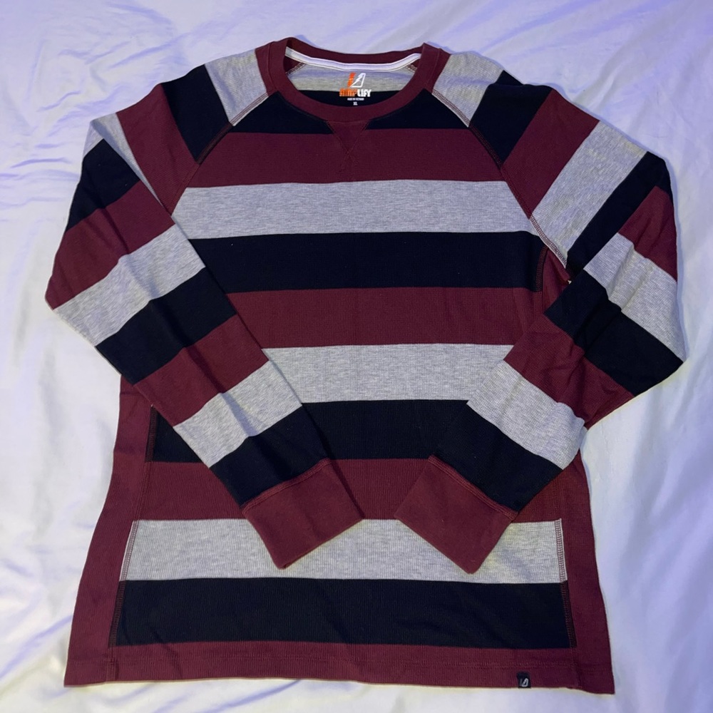 Maroon, Black, and Gray Long Sleeve Knit T-Shirt